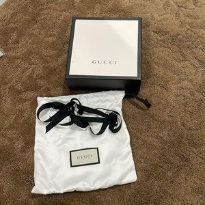Authentic Gucci box with satin Gucci dust bag and ribbon
